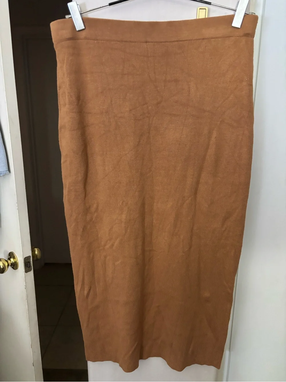 NWOT Marled Women's Knit Midi Skirt in Camel, Size Large